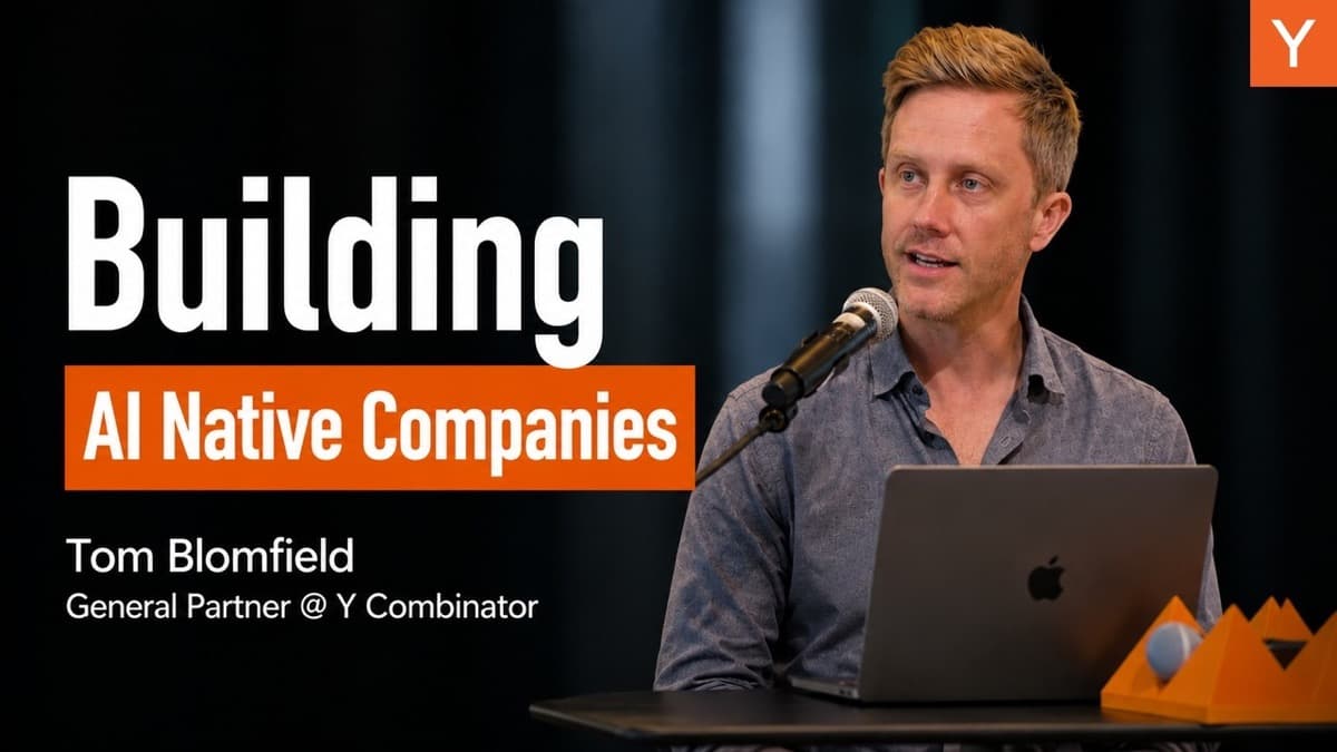 Thumbnail fra Y Combinator-talken 'How to Build a Self-Improving Company with AI' med Tom Blomfield